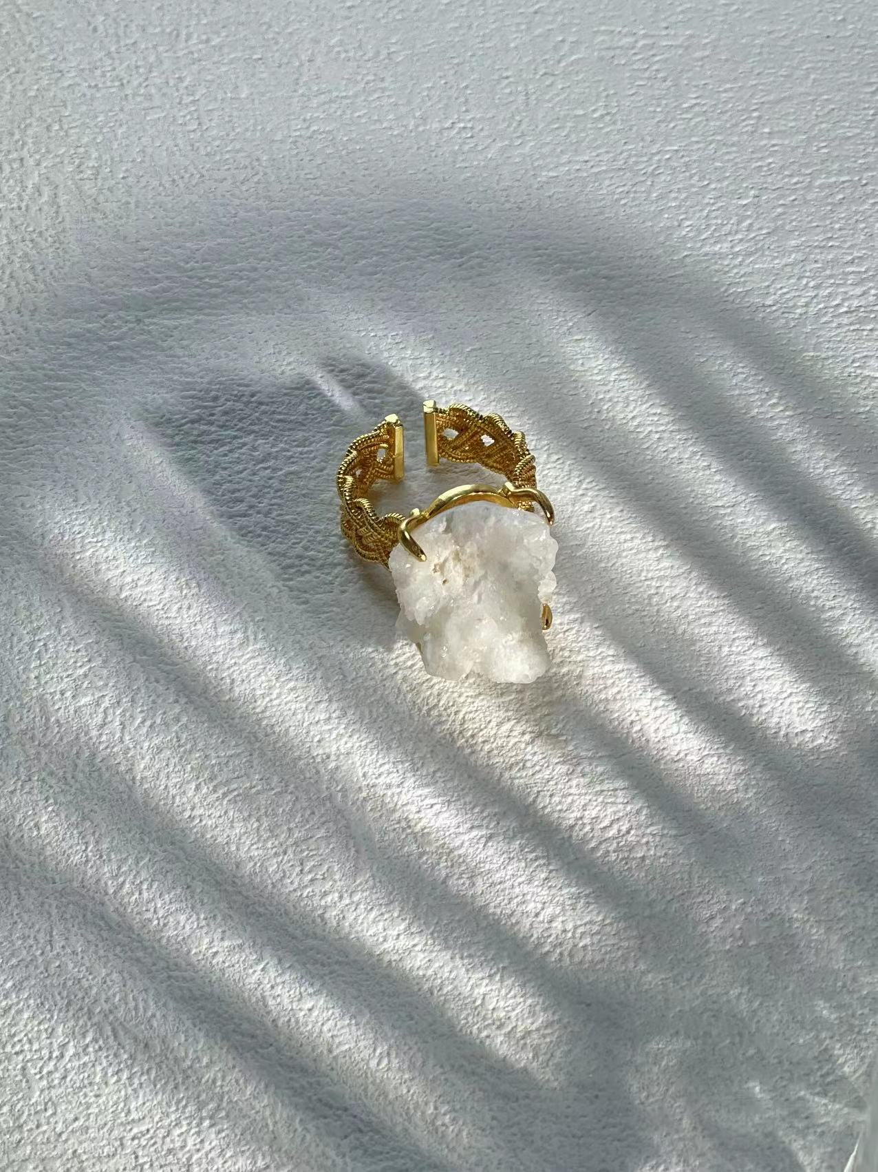 Raw Selenite Crystal Ring