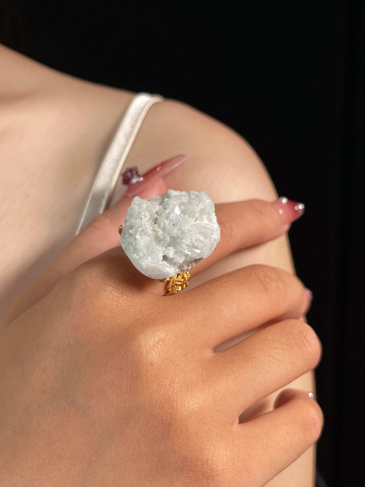 Gypsum Crystal Cluster Ring