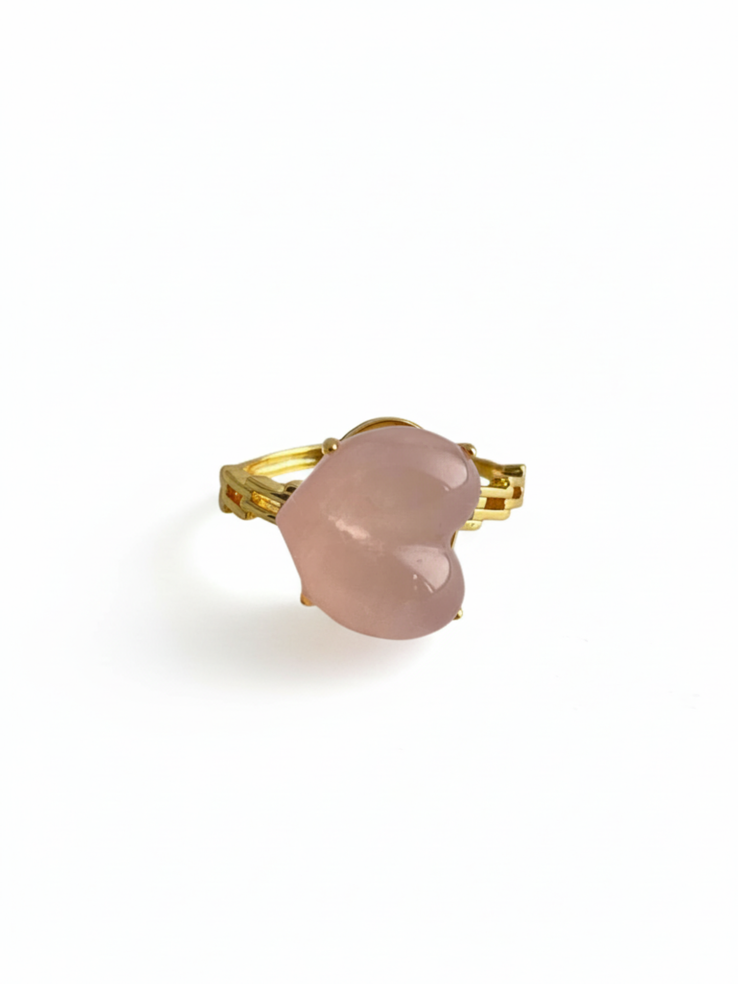 Rose Quartz Heart Ring Madagascar front view by Oryssia