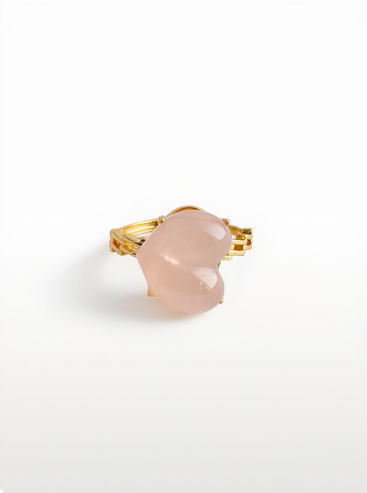 Rose Quartz Heart Ring Madagascar front view by Oryssia