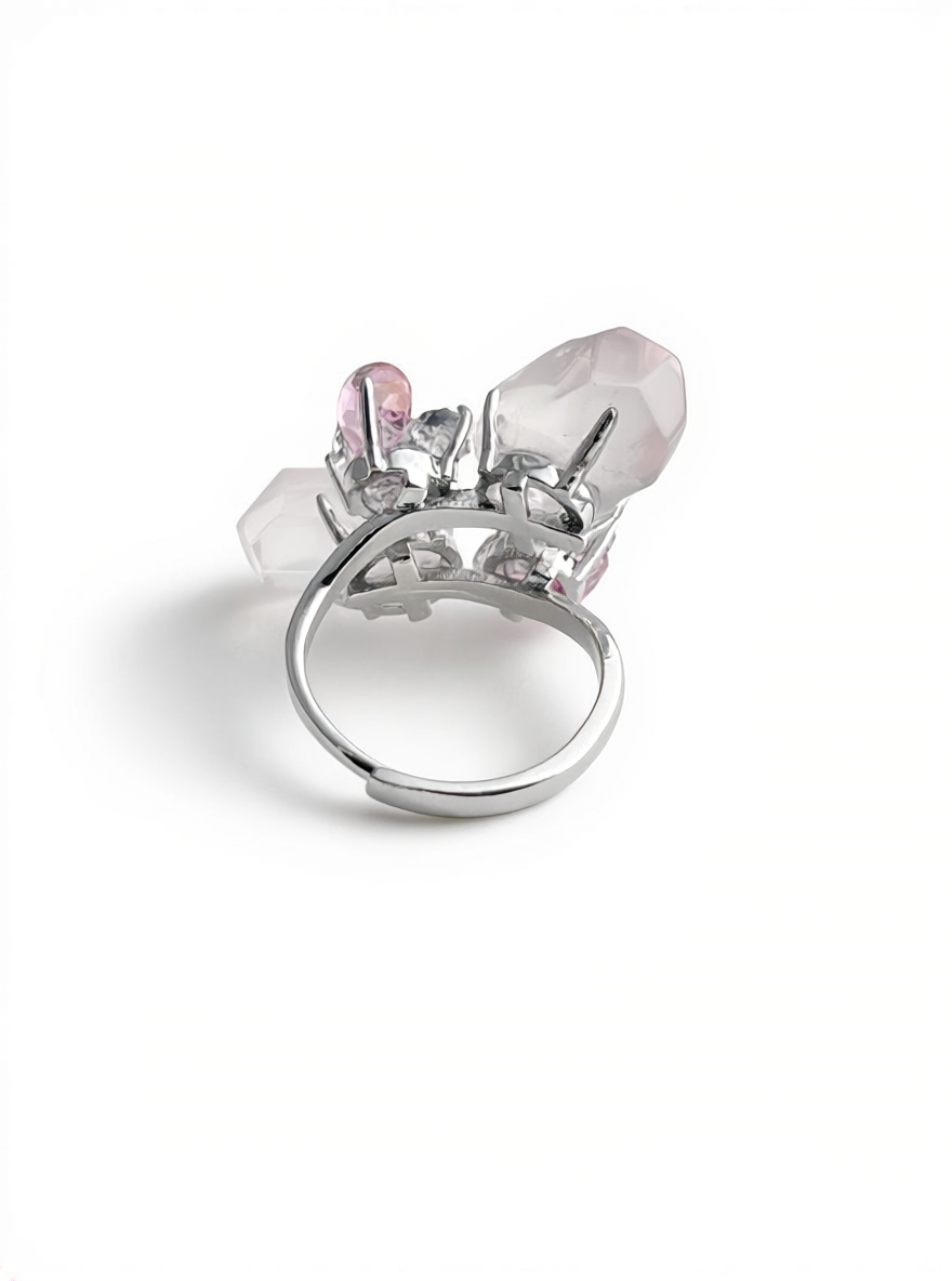 Rose Quartz & Herkimer Diamond Ring with Pink Topaz back view