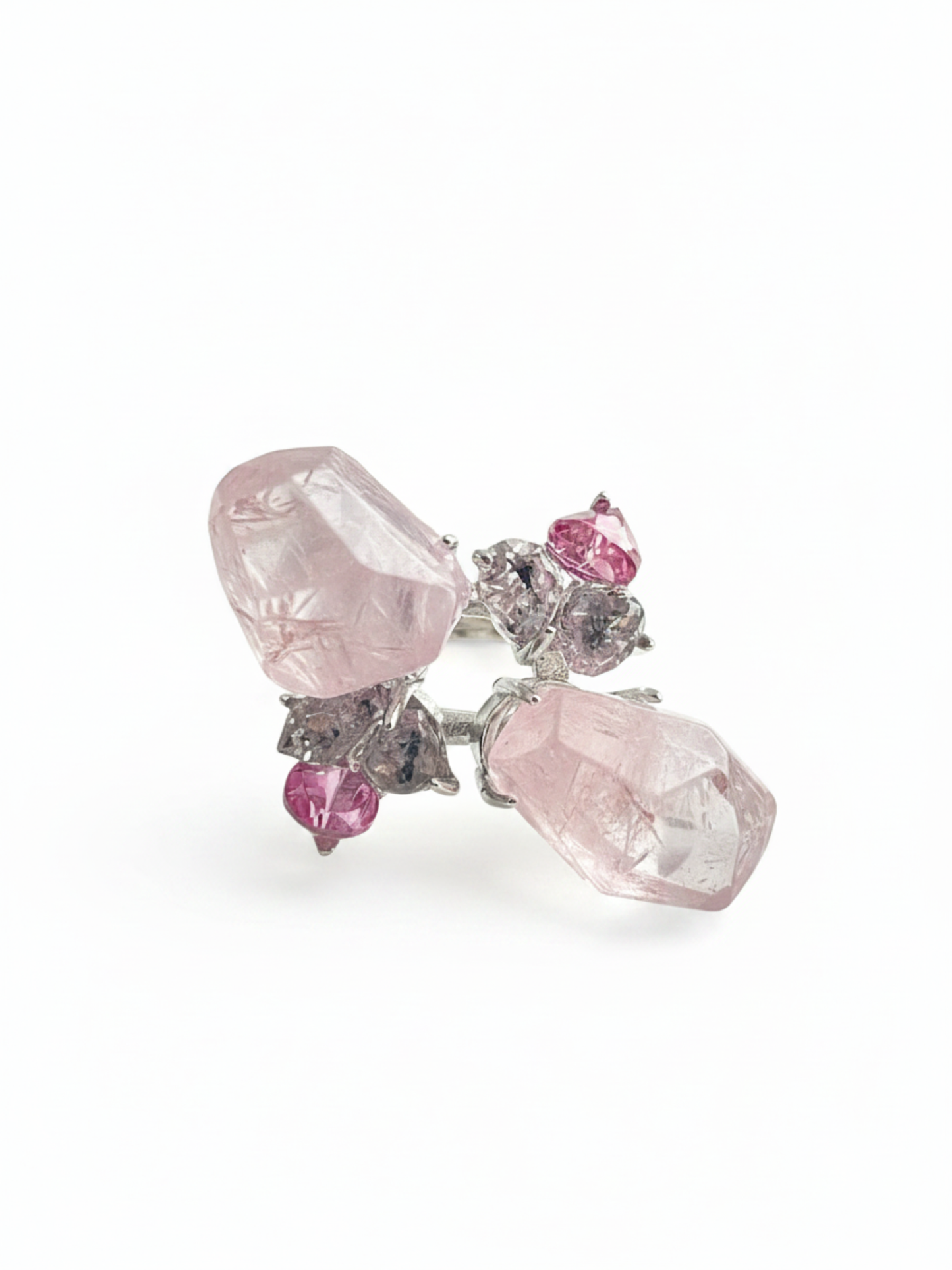 rose quartz herkimer diamond pink topaz ring natural crystal flower