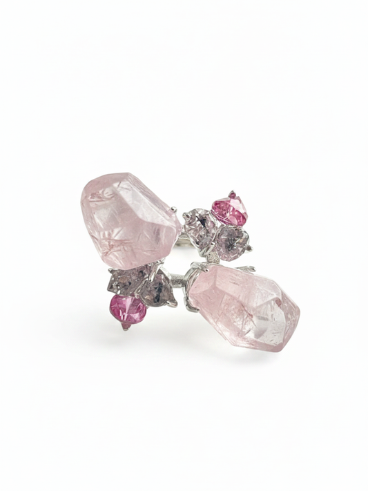 rose quartz herkimer diamond pink topaz ring natural crystal flower