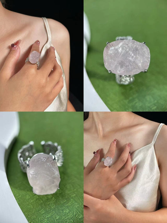 Rose Quartz ring with Twisted Band Setting