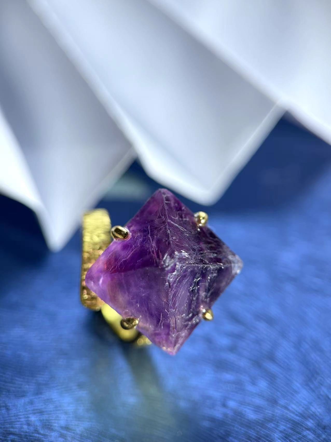 Octahedral Amethyst Fluorite Ring