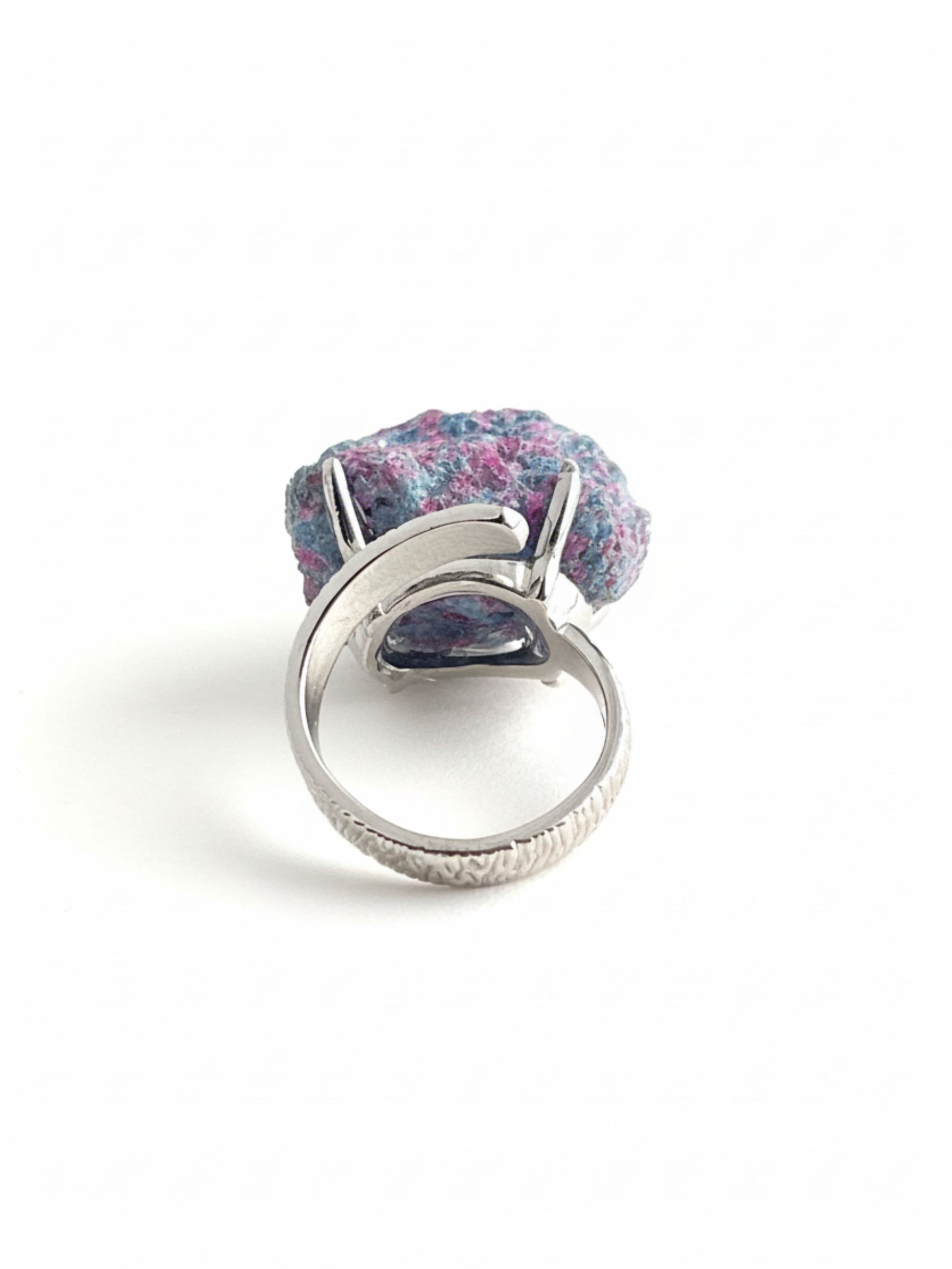Ruby in fuchsite raw crystal ring back view