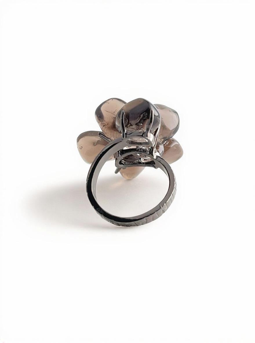 Back view of Smoky Quartz flower ring