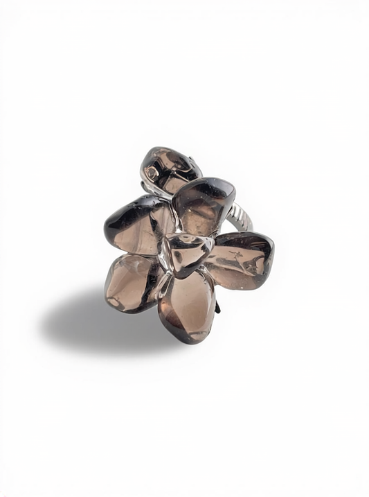 Smoky Quartz flower ring front view