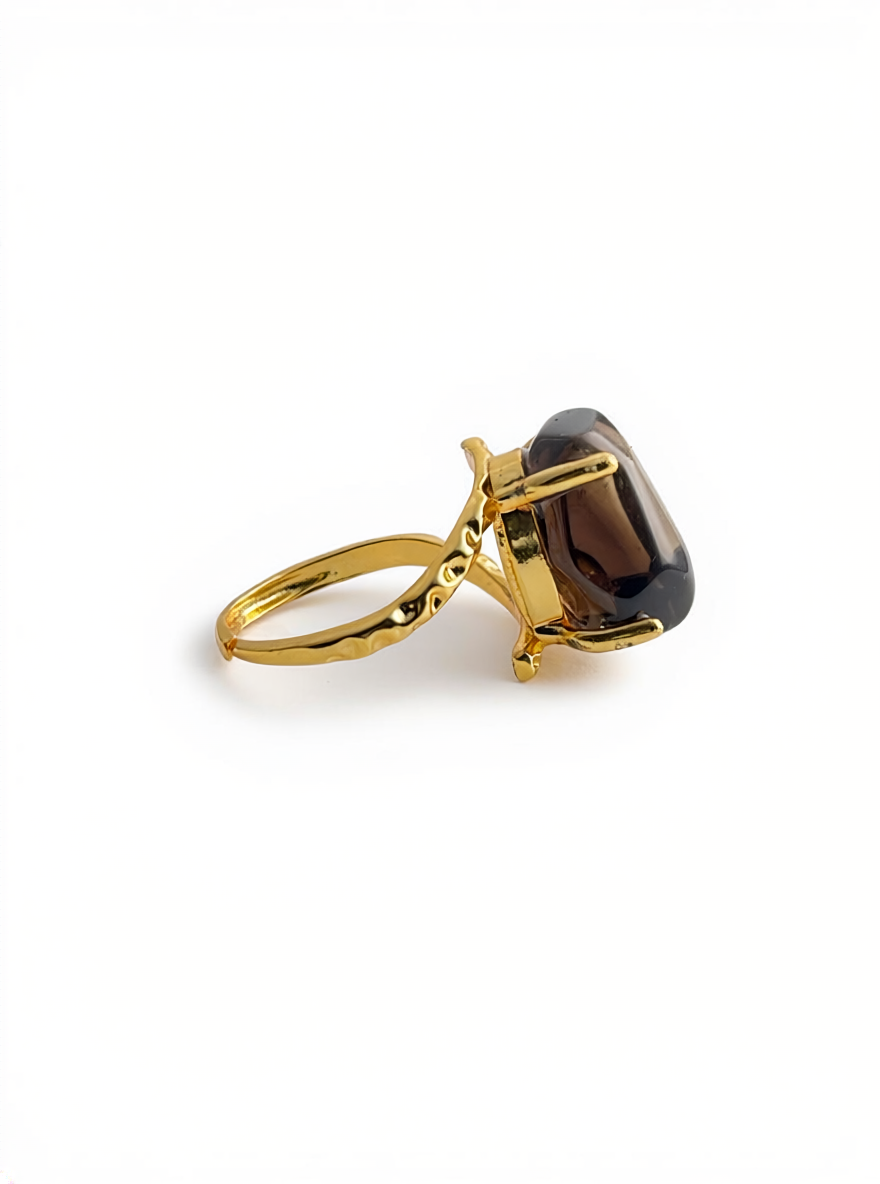 Smoky Quartz Freeform Ring, side view