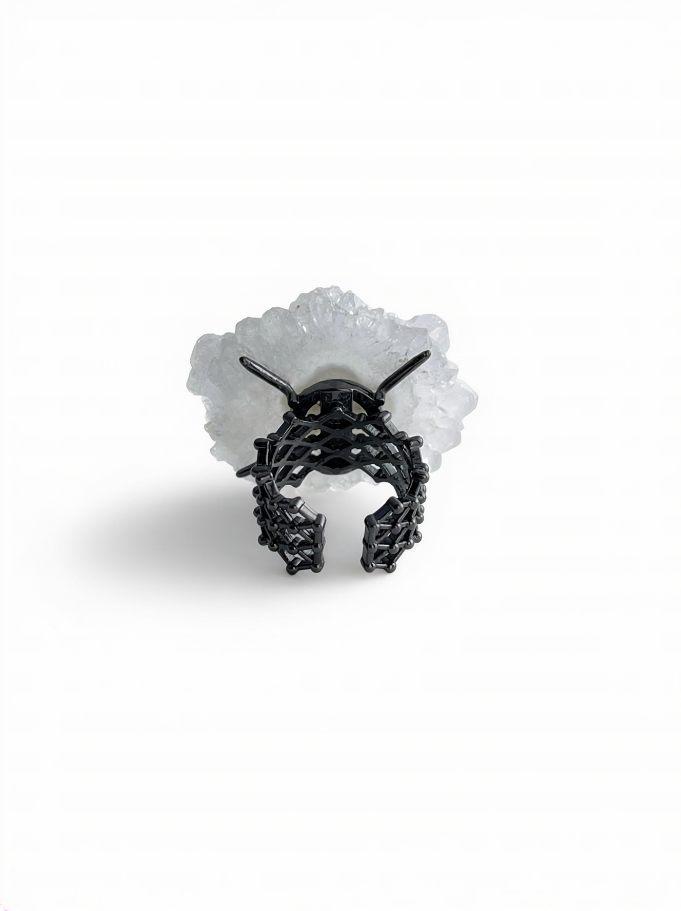 Back view of Solar Quartz Slice Ring and adjustable open band