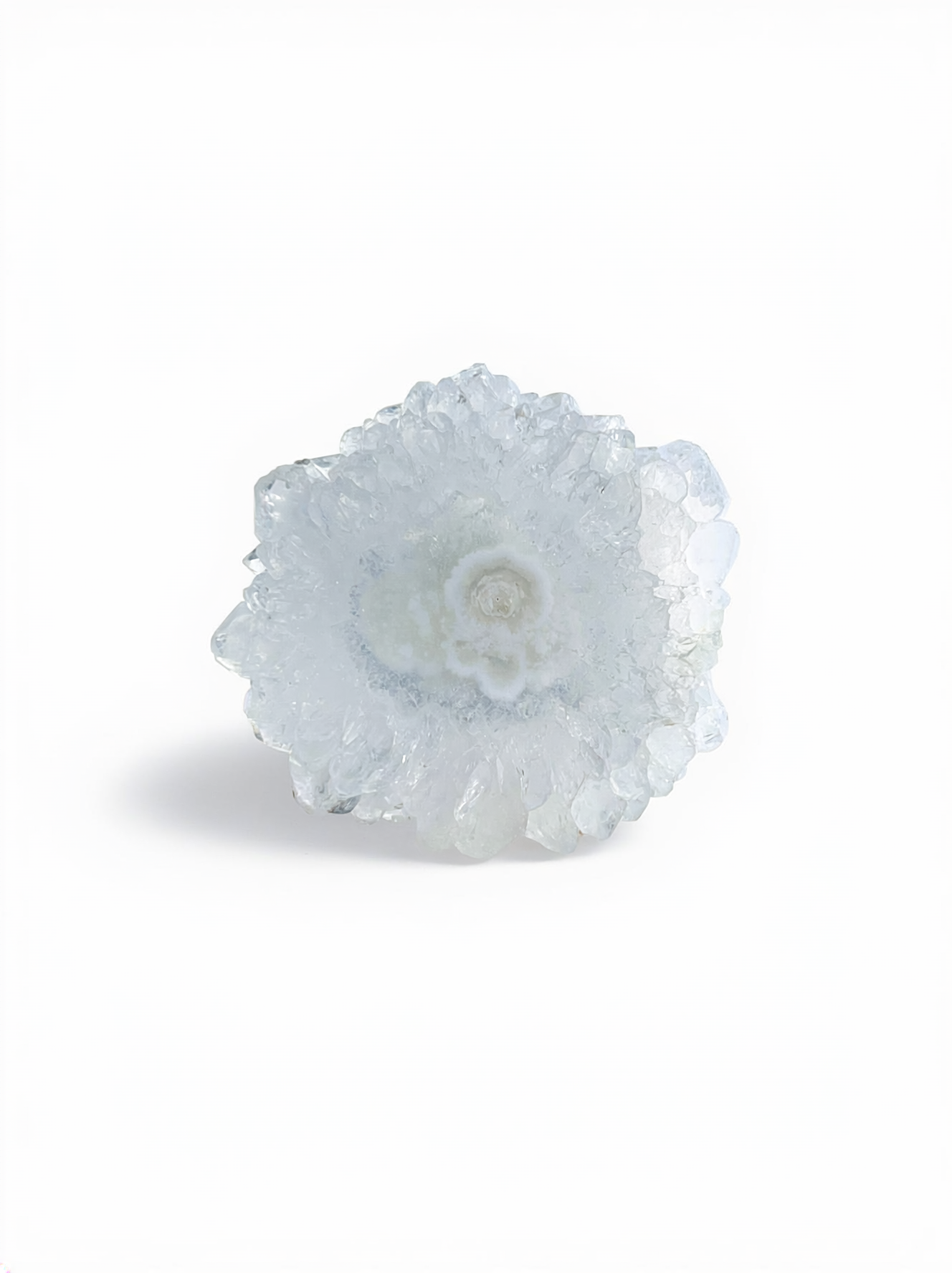 Solar Quartz Slice Ring front view with natural crystal flower pattern