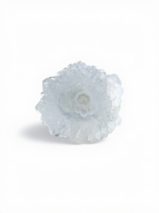 Solar Quartz Slice Ring front view with natural crystal flower pattern
