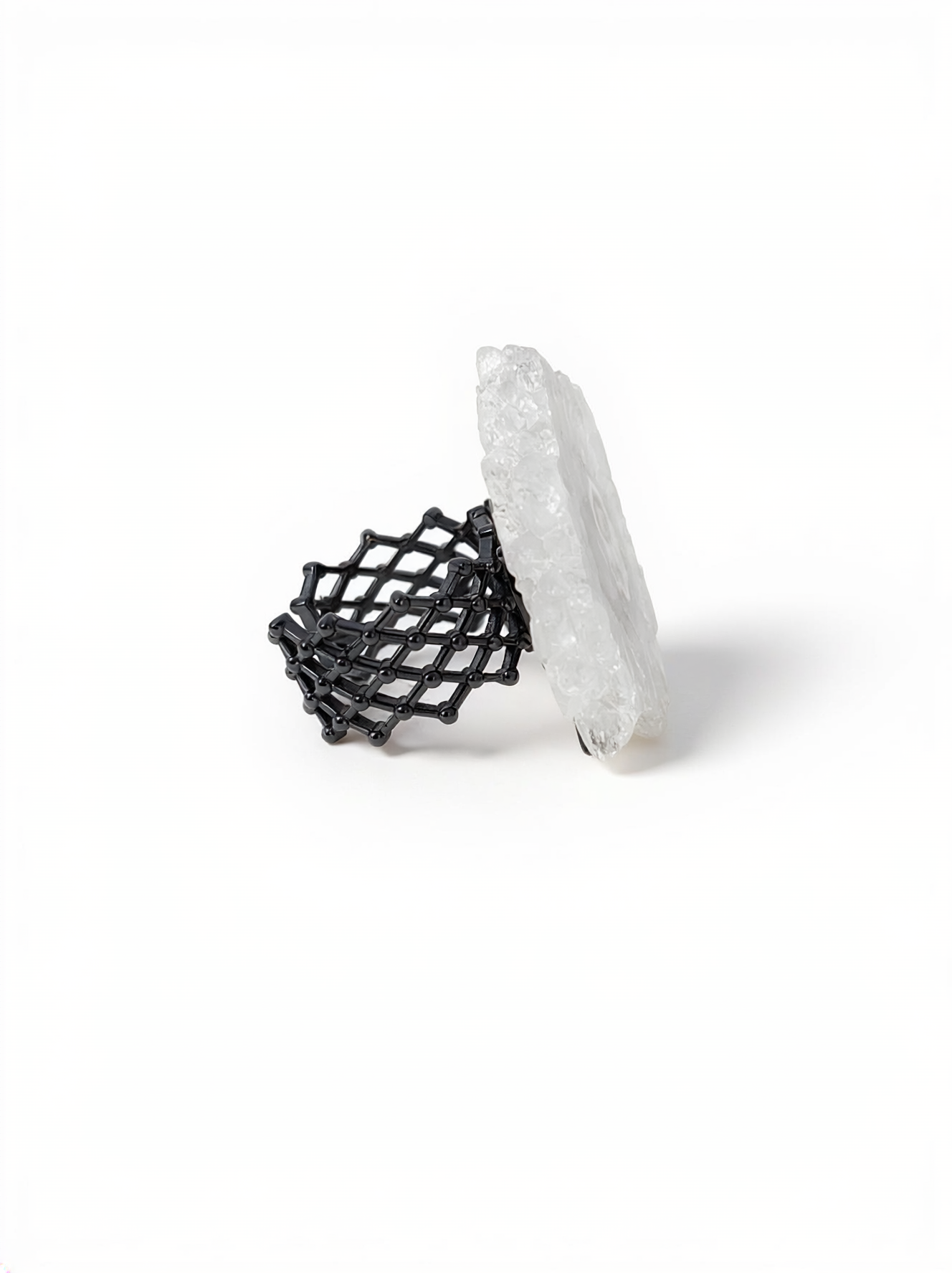 Side view of Solar Quartz Slice Ring with gold plated band