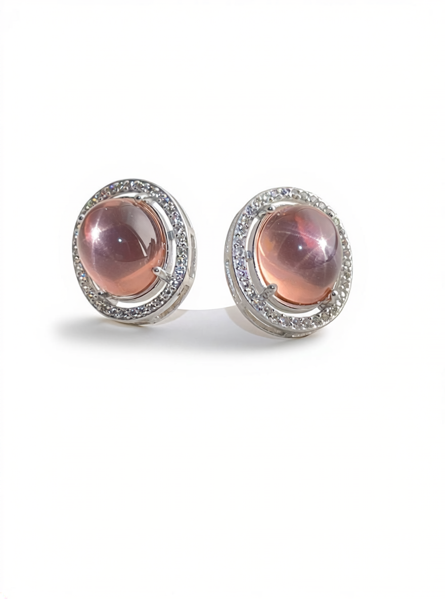 Star Rose Quartz Stud Earrings front view