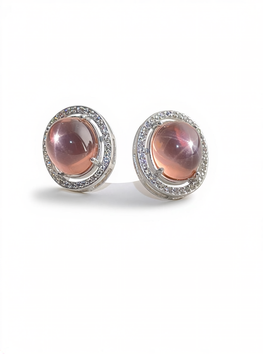 Star Rose Quartz Stud Earrings front view