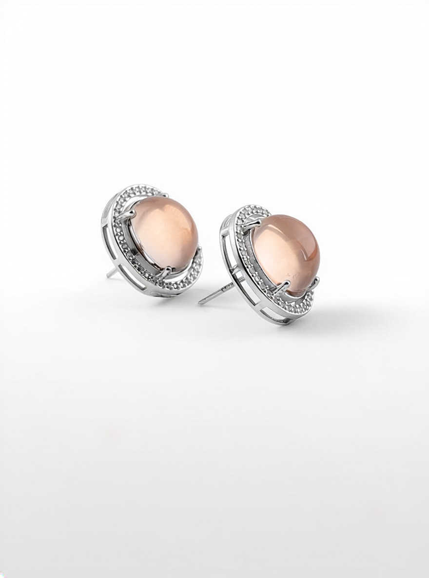 Star Rose Quartz Stud Earrings side view