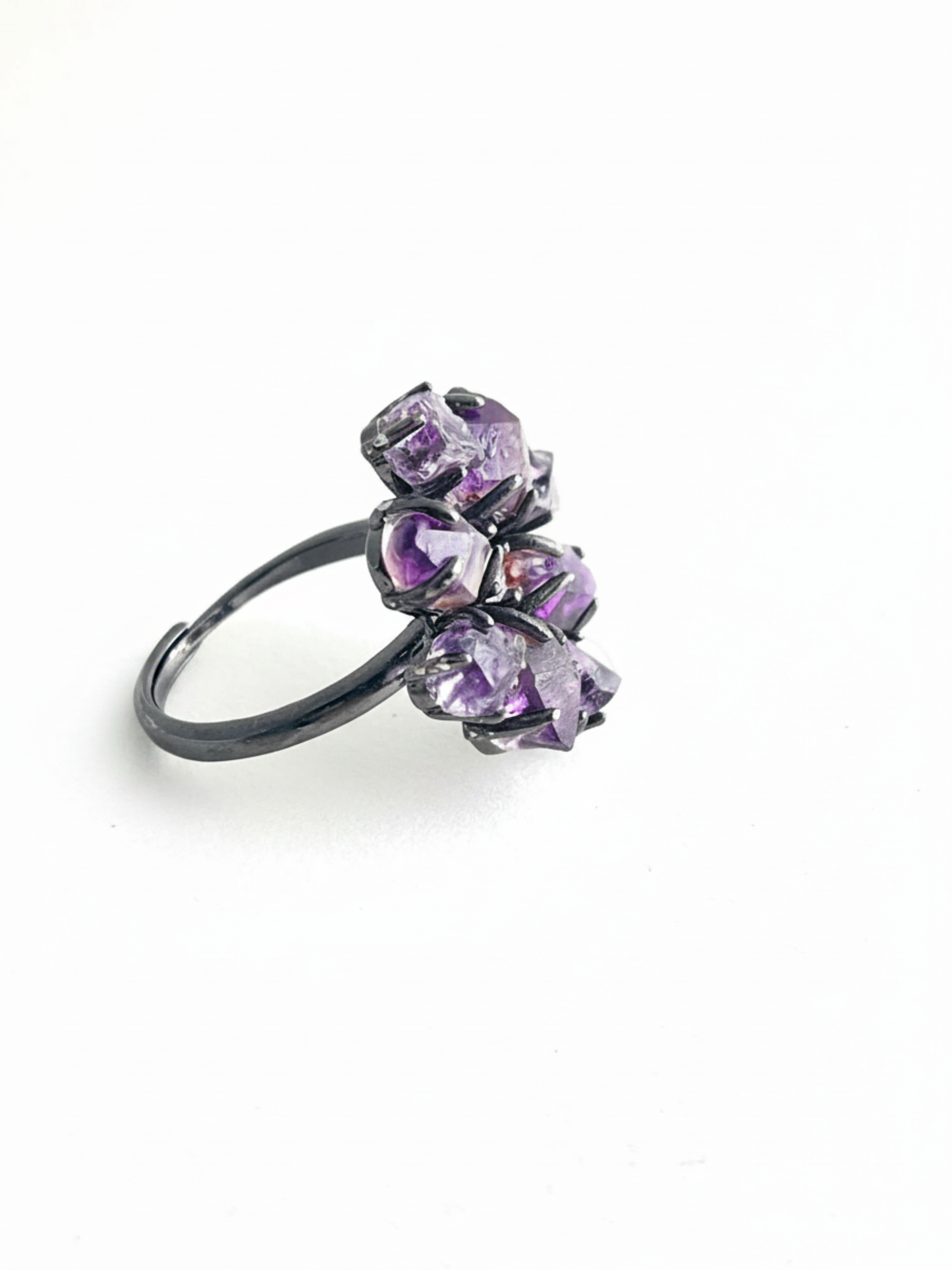 side view super seven amethyst crystal flower ring