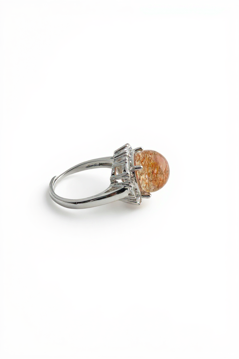 side view super seven quartz sphere ring