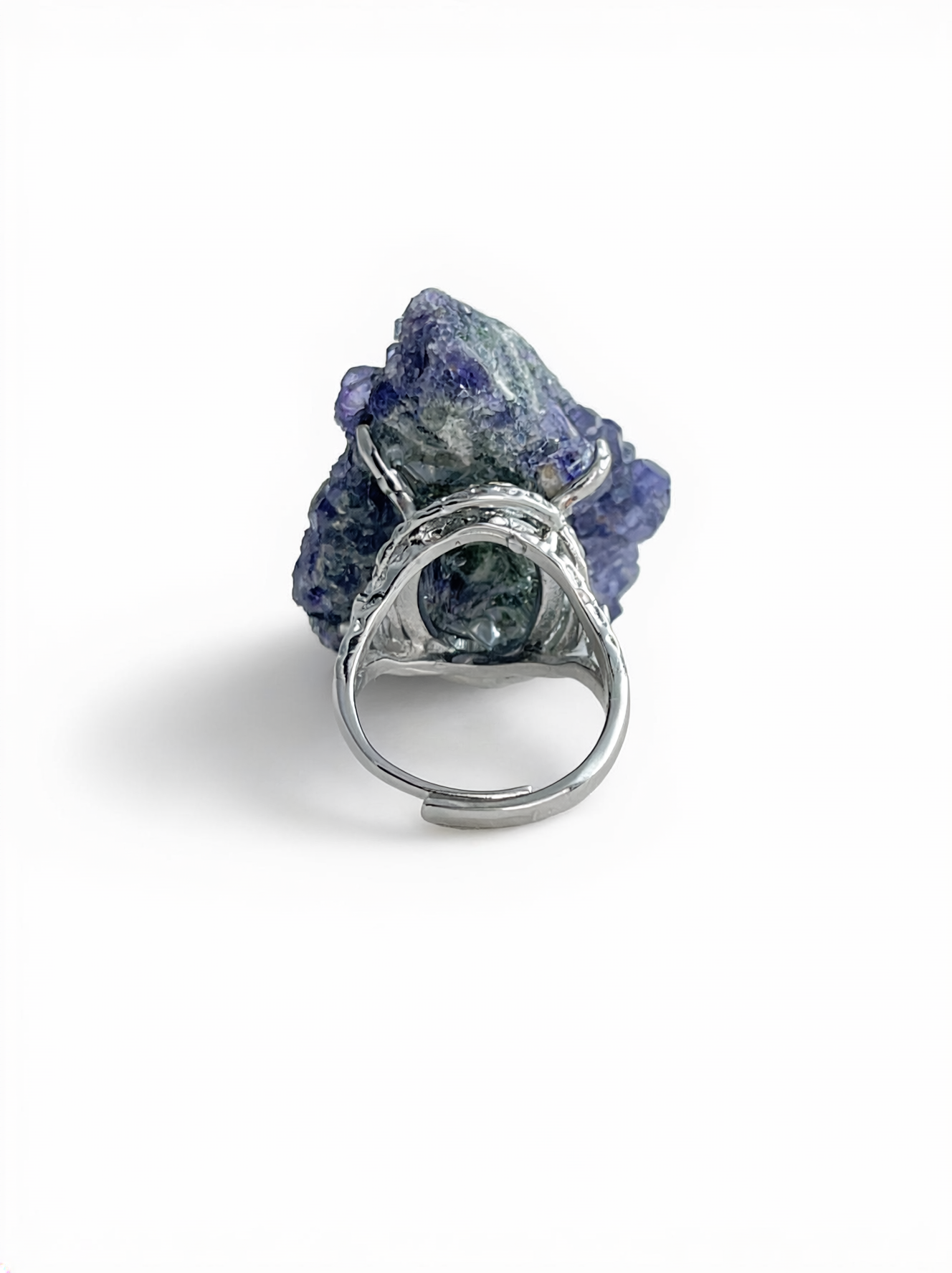 Tanzanite-colored Fluorite mineral specimen ring back view