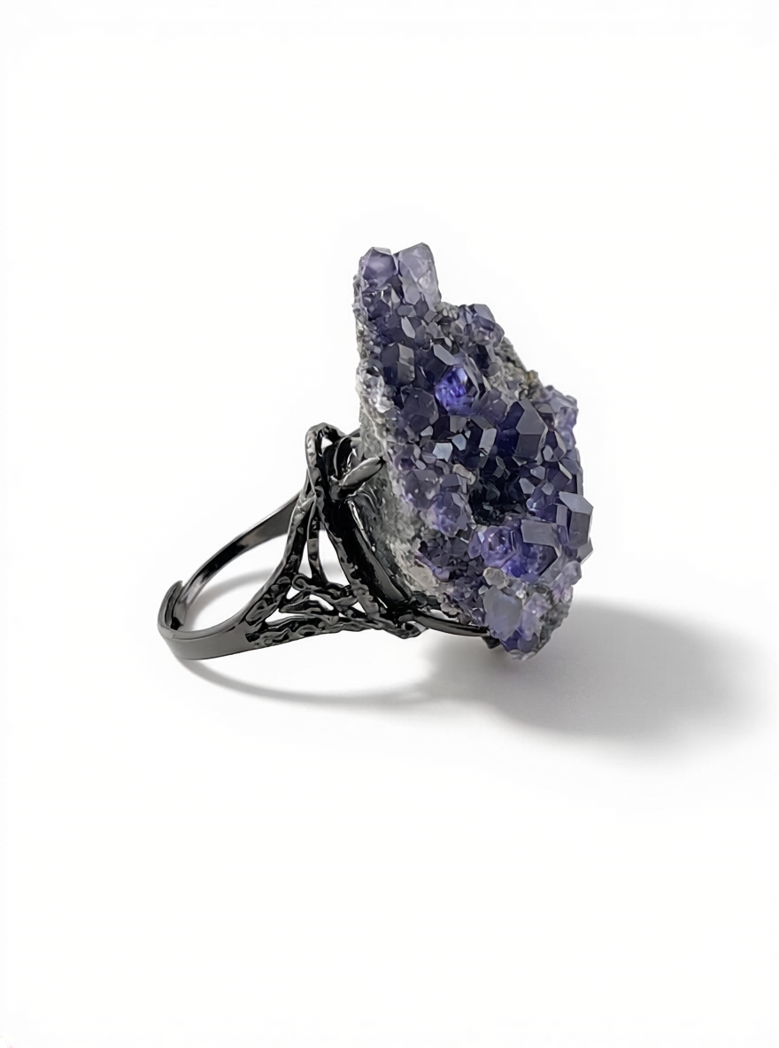 Side view of tanzanite fluorite ring