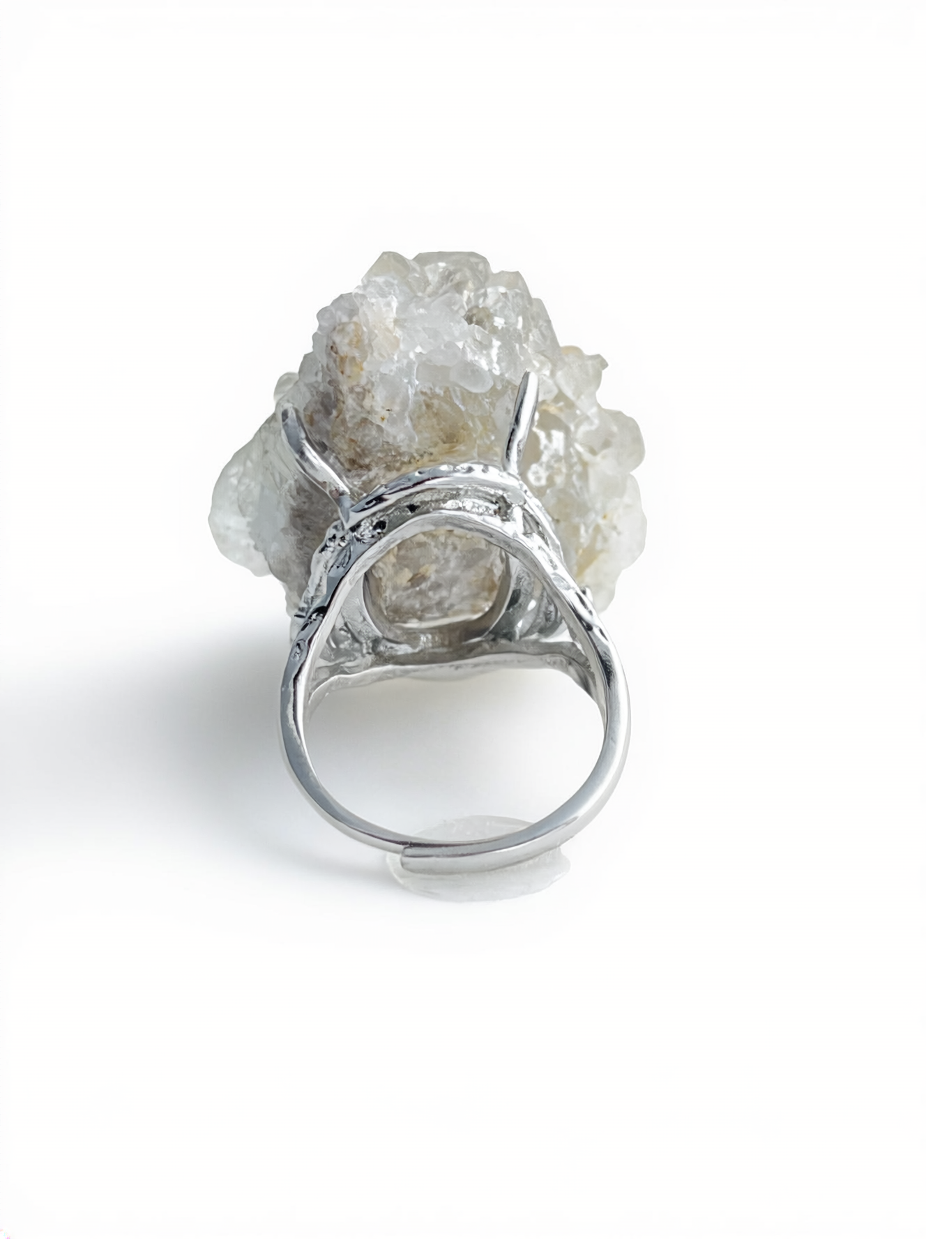 Back view of Translucent Green Fluorite Crystal Cluster Ring and adjustable open band