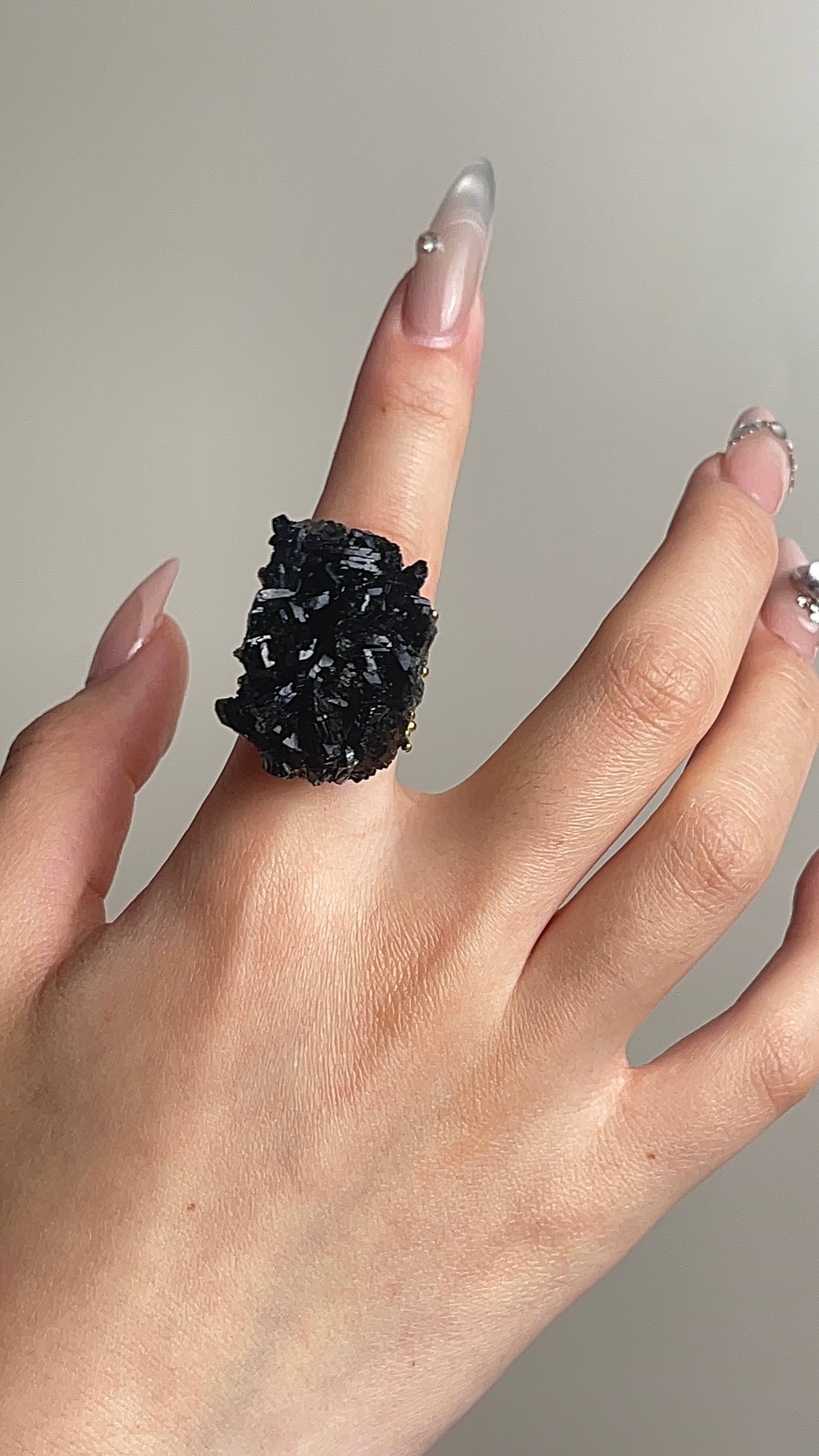 turkish epidote crystal ring worn on hand mineral specimen 