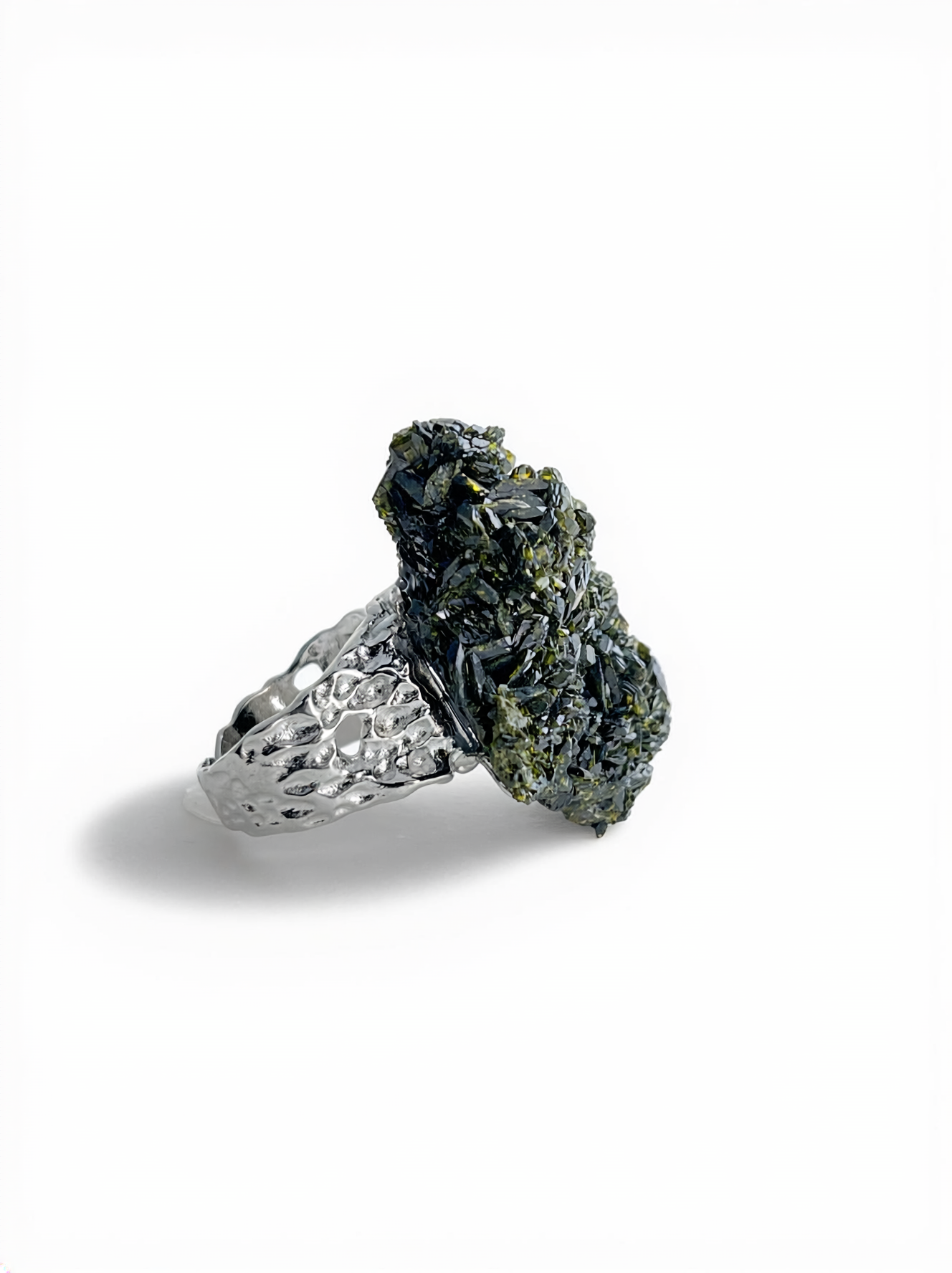 Turkish epidote mineral specimen ring side view