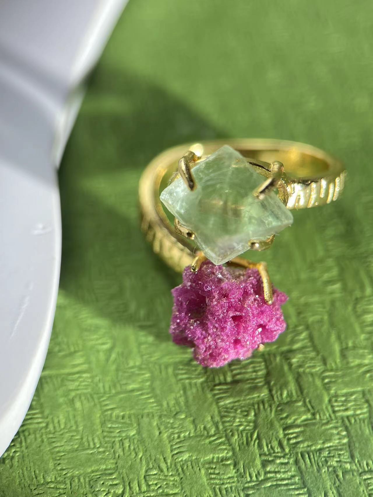 Rubellite with Green Fluorite Ring