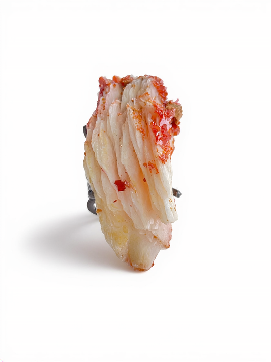 Vanadinite on Barite mineral specimen ring front view