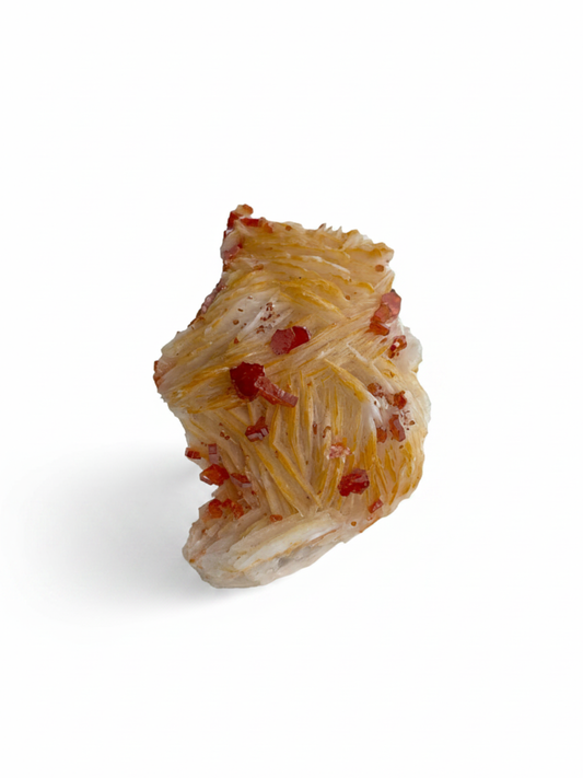 Vanadinite on Barite mineral specimen ring front view