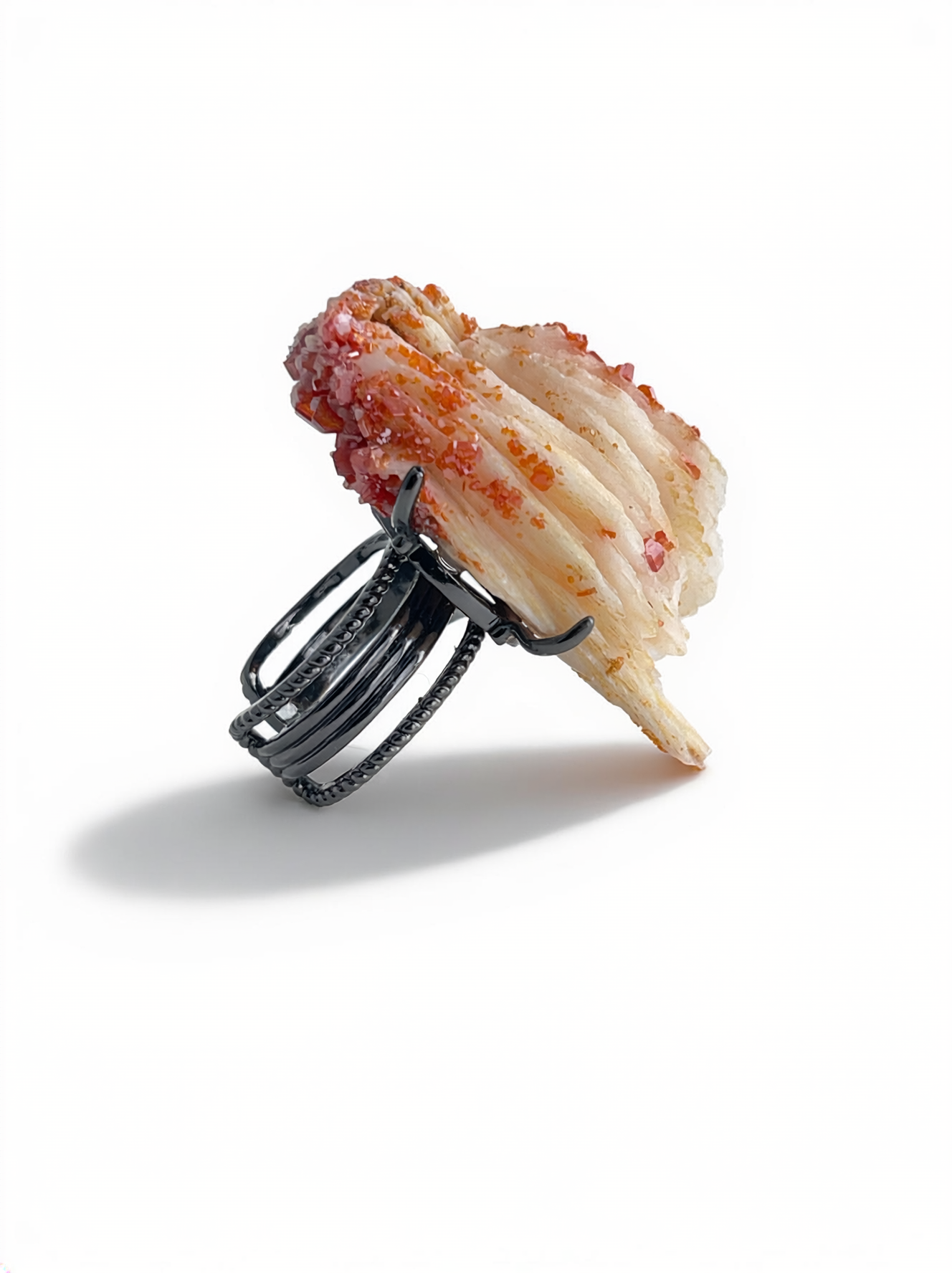 Vanadinite on Barite mineral specimen ring side view