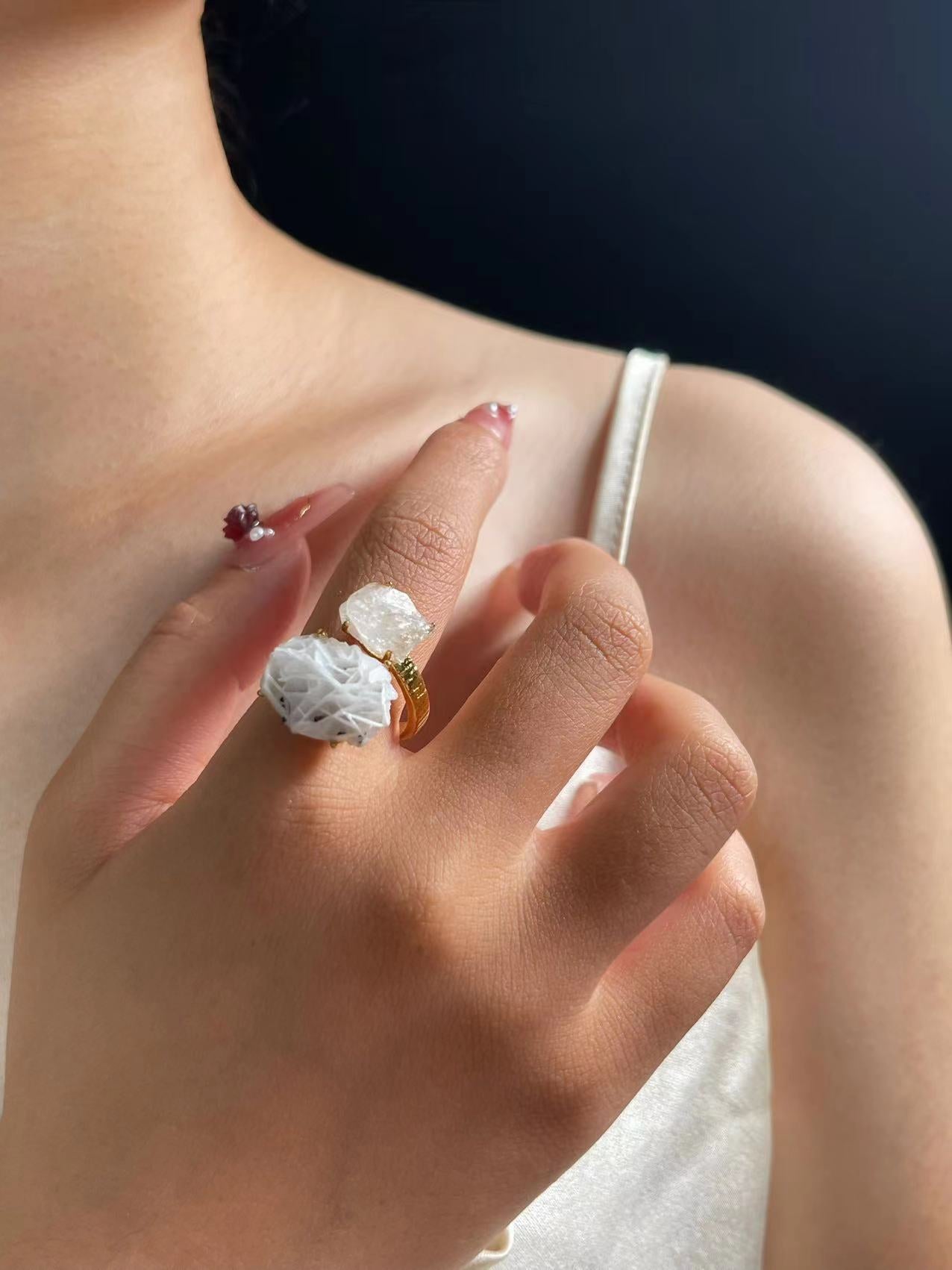 Calcite Desert Rose with Clear Quartz Ring