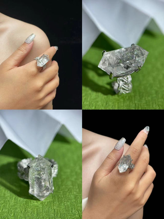 White Crystal Point Ring