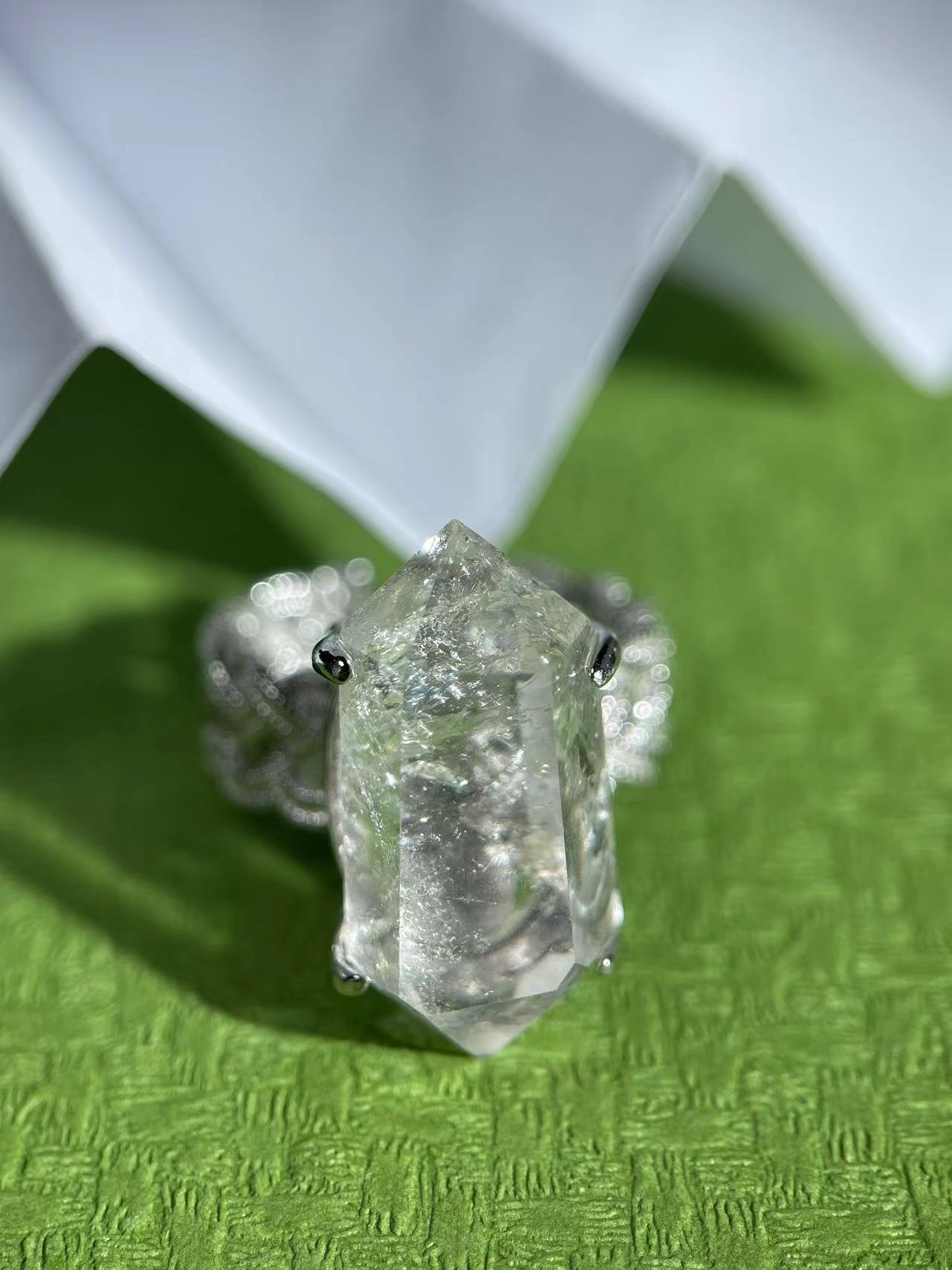White Crystal Point Ring
