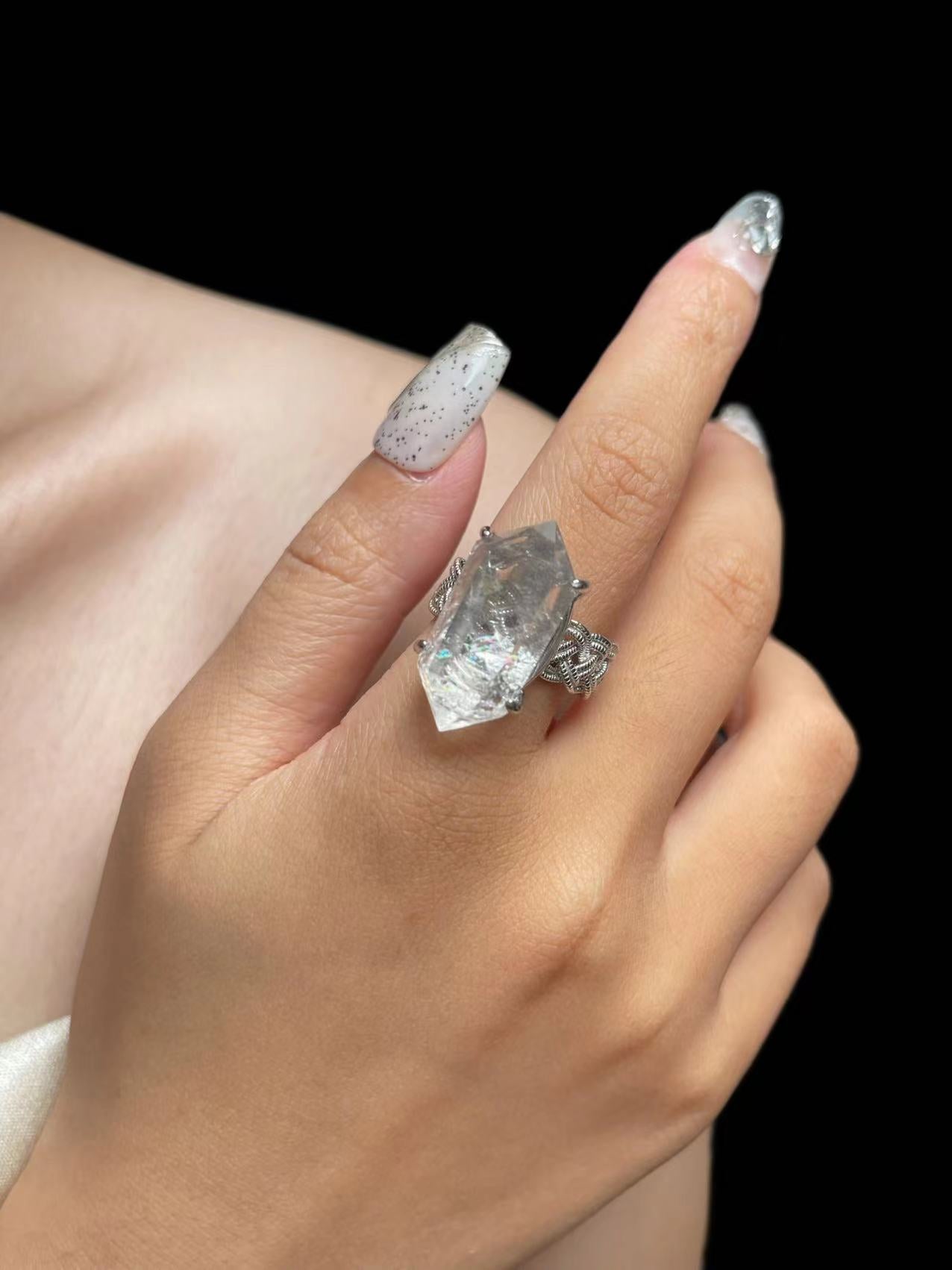 White Crystal Point Ring