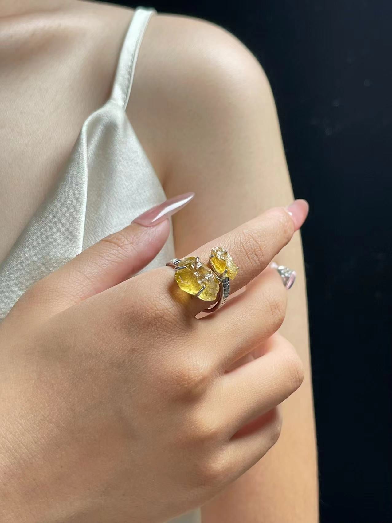 Double Flower Citrine Ring